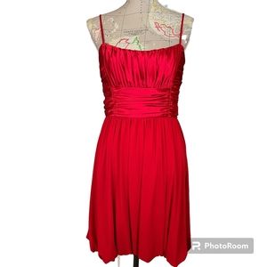 VINTAGE Y2K SUZI CHIN Size 10 Red Spaghetti Strap Satin Bubble Hem Mini Dress